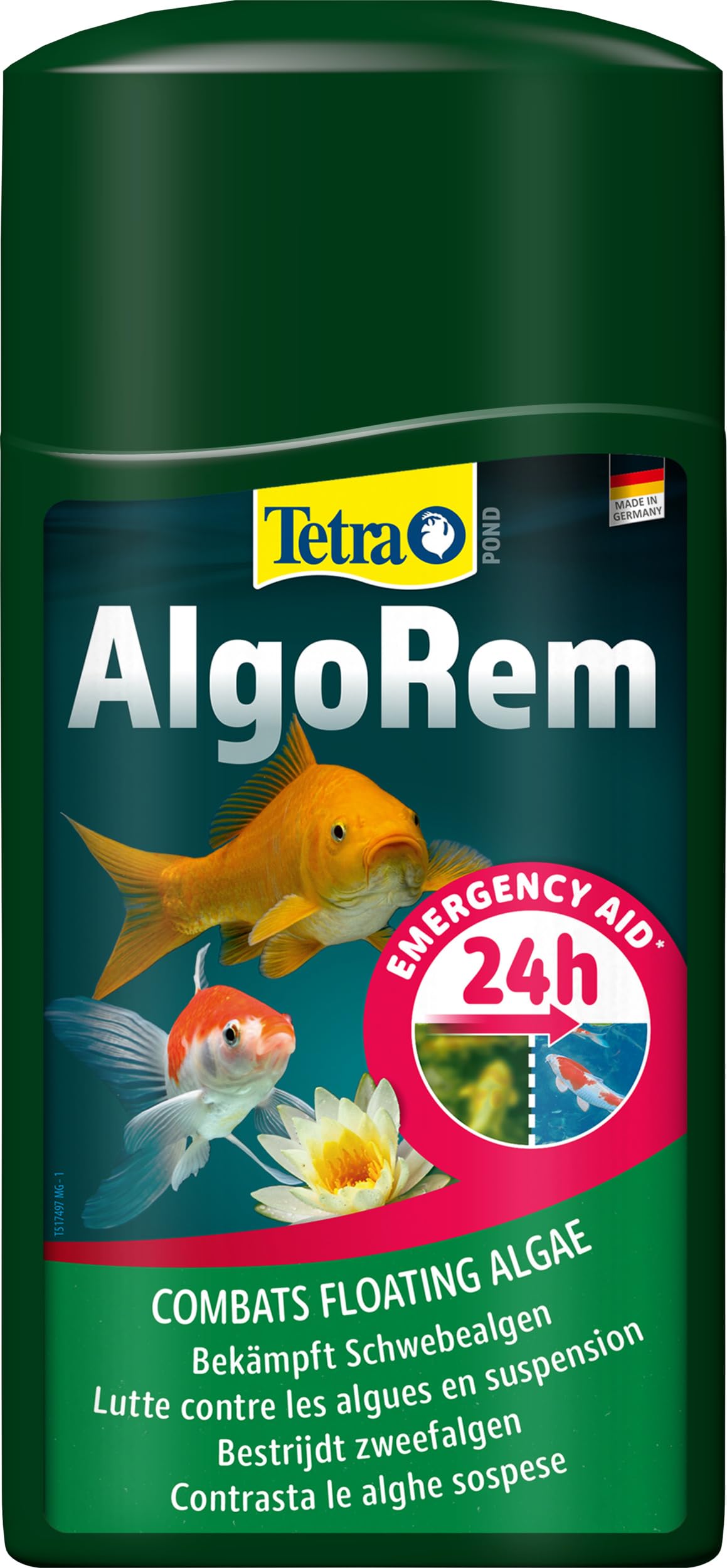 Tetra Pond AlgoRem - 24-hour immediate help against green water in the garden pond, fights floating algae, 1 L bottle - 154445