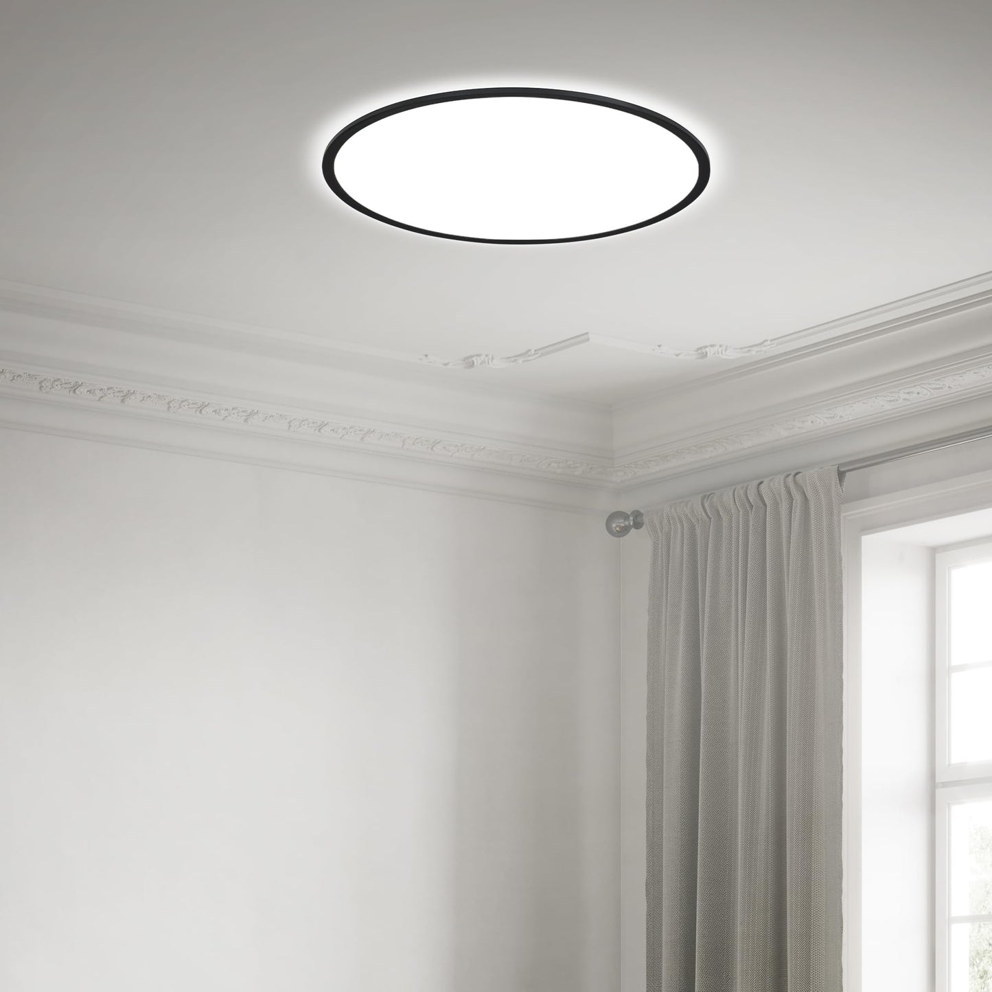 BRILONER - LED ceiling lamp with indirect light, flat, neutral white light color, lamp, ceiling light, living room lamp, LED panel, kitchen lamp, ceiling lighting, 48x3 cm, black - 3428-015