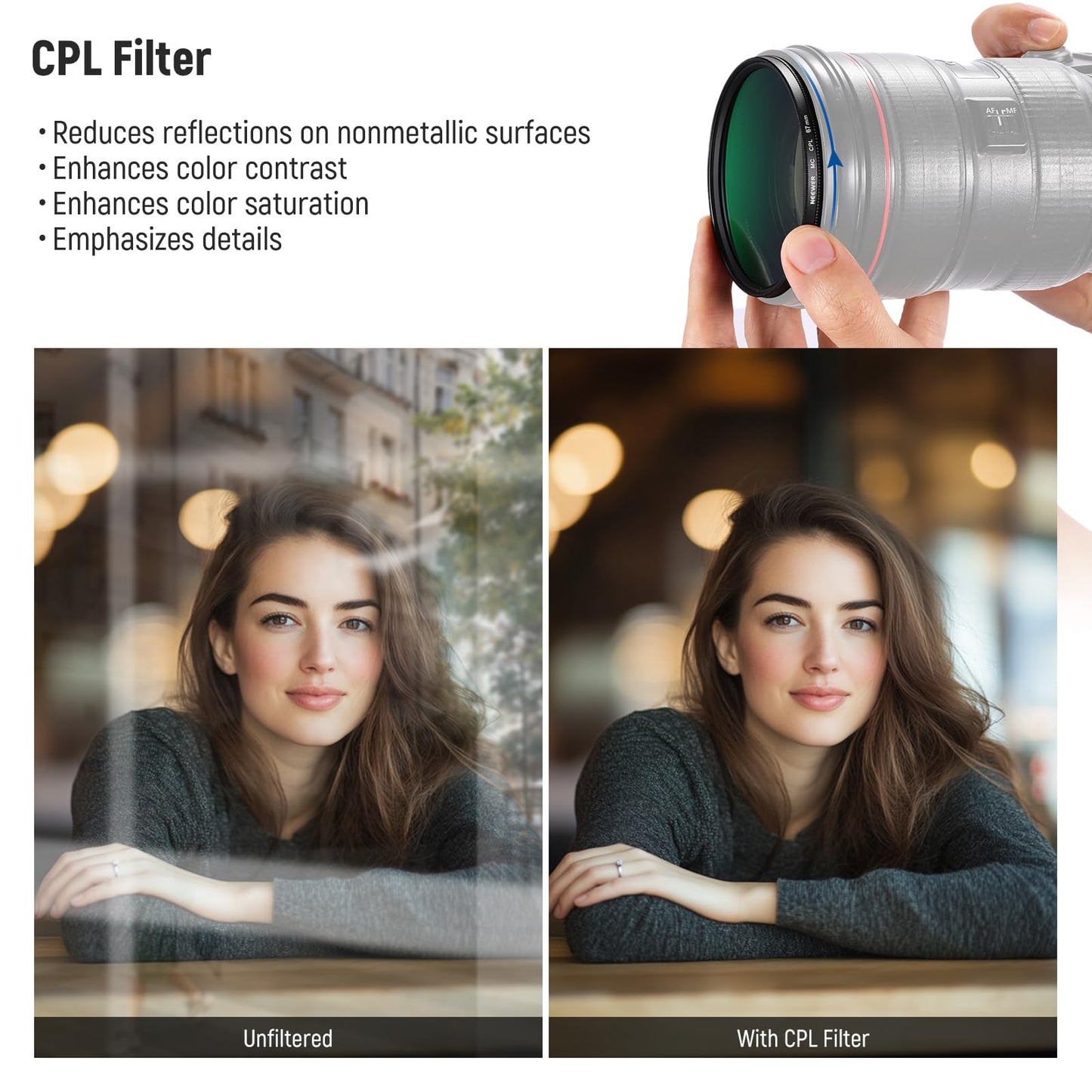 NEEWER 67mm UV/CPL/ND lens filter kit with hard case, multi-coated optical glass & aluminum frame, UV + circular polarizer (CPL) + neutral density (ND4) filter for 67mm camera lens - NW