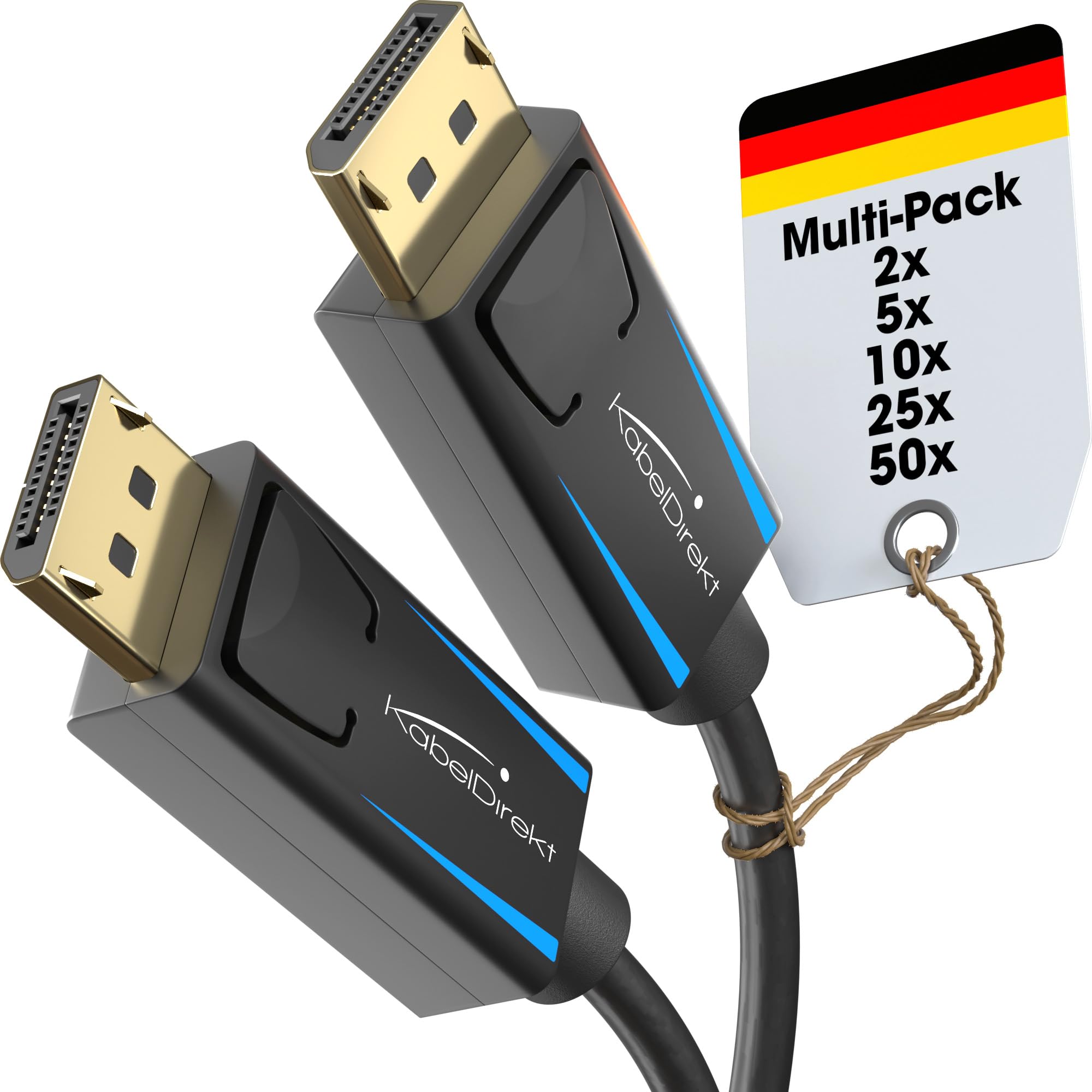 KabelDirekt - 4K & 8K DisplayPort cable, 240Hz - 10x 1.5m - available in 1m to 5m - DP cable for all DisplayPort connections (DisplayPort 1.4, achieves 8K@60Hz on PCs, laptops, gaming monitors) - 2377