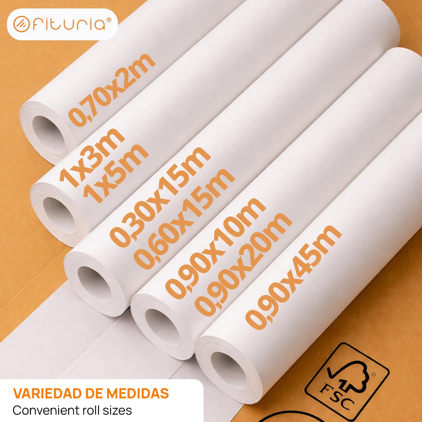 OFITURIA Kraft Paper White - Roll 0.30 × 15 m - 6 Rolls - Packaging Paper and Wrapping Paper - Craft Paper for DIY, Decoration and Sewing Patterns - Tear-Resistant and Easy to Cut - COM620-parent2