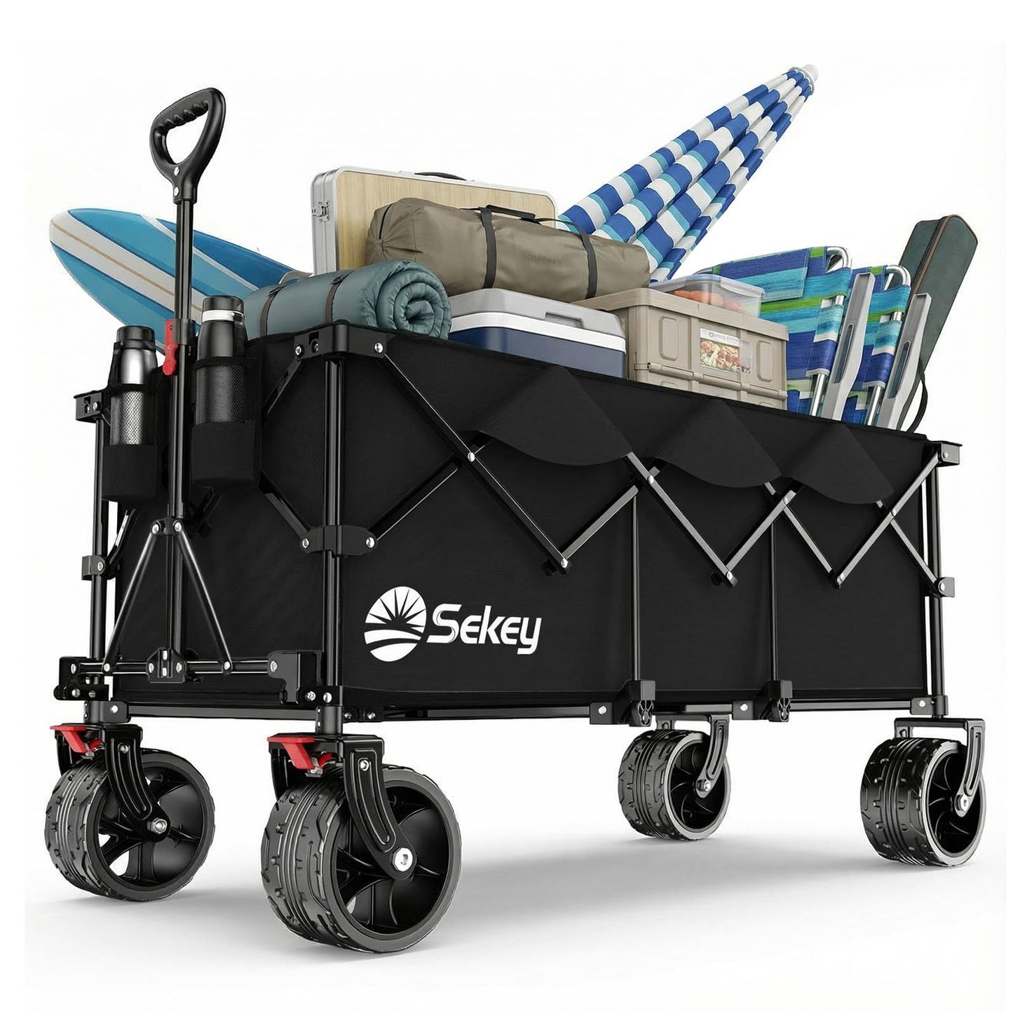 Sekey XXXL Handcart Foldable 300L 200KG Heavy Duty, Extended Folding Handcart with Extra Width 17x10 cm All-Terrain Wheels Handcart, Patented 4-Way Instant Assembly Transport Cart, Black - 4013