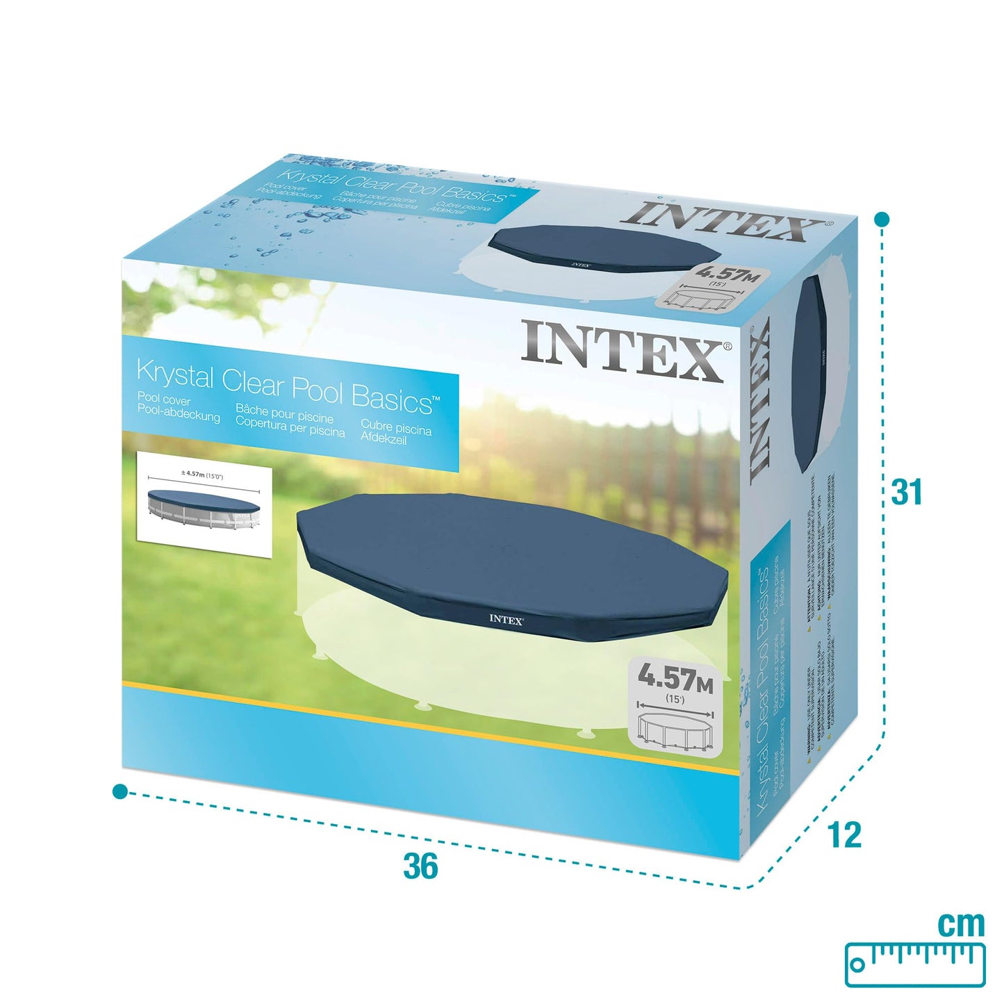INTEX pool cover round diameter 457 cm for frame pools, winter tarpaulin, summer tarpaulin - easy to assemble, blue (28032)