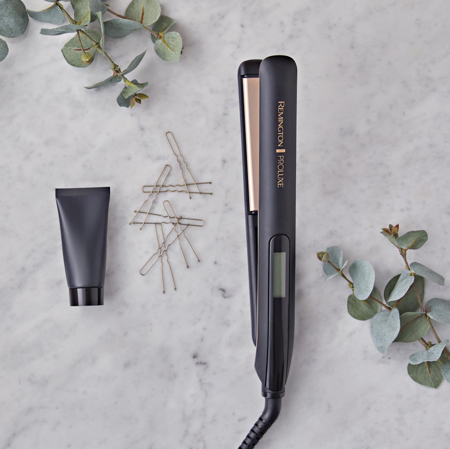 Remington straightening iron [OPTIheat technology for long-lasting styling results] PROluxe Midnight (150-230°C, 110mm long ceramic styling plates, digital display, quick heating) hair straightener S9100B