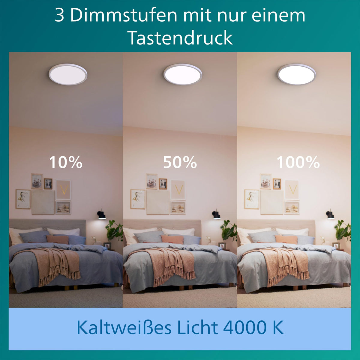 Philips LED SceneSwitch Ceiling Light (15 W), 3 brightness levels, cool white light, energy-saving room lighting with EyeComfort, white, 25cm - 915005777901