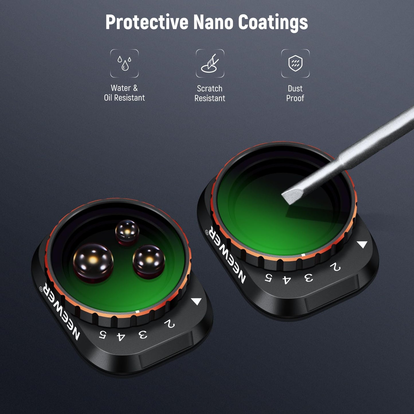 NEEWER Variable ND Filter Compatible with DJI Mini 3 / Pro, ND2-32 1-5 Stops, Attachable, Multi-Coated HD Optical Glass, Slim Drone Camera Lens, Aerial Photography Accessories - FL-C05