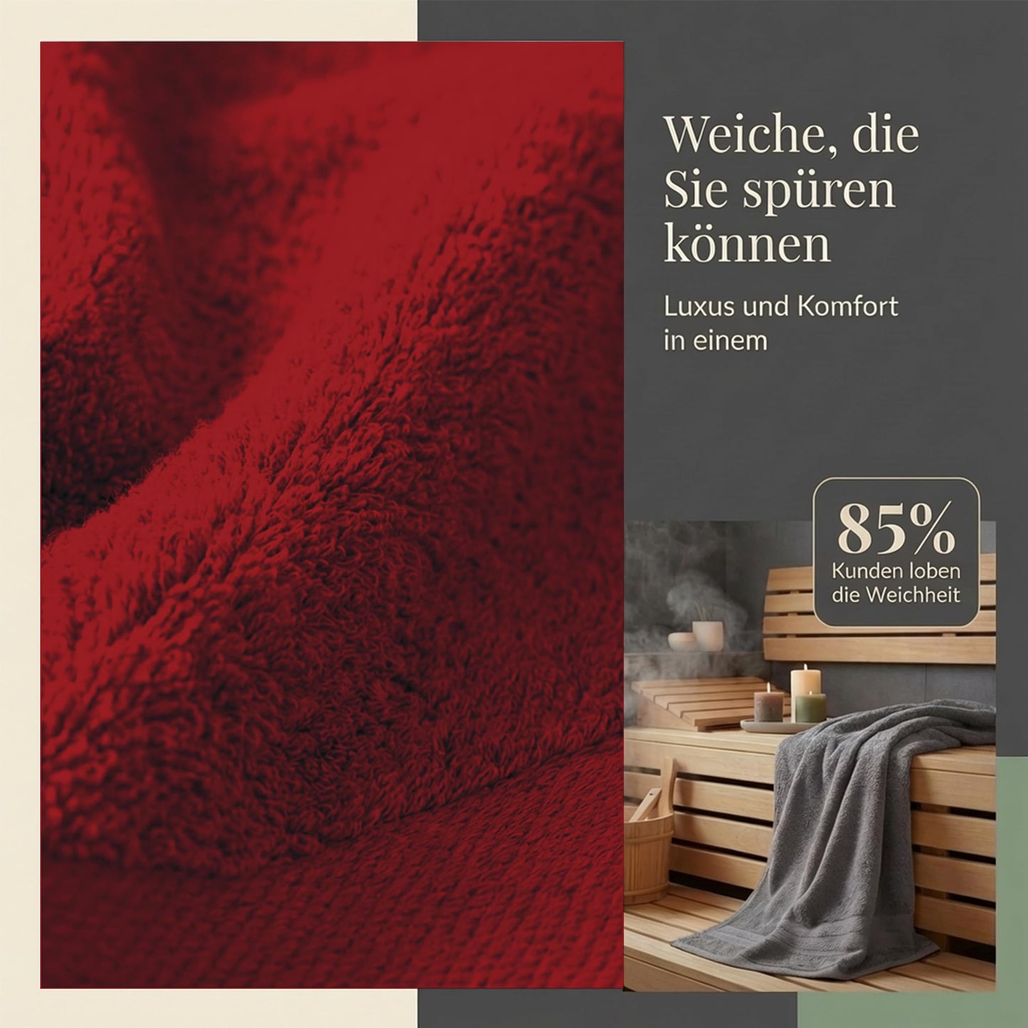 Komfortec set of 8 towels, 4 bath towels 70x140 cm & 4 hand towels 50x100 cm, 100% cotton terry cloth, fluffy and absorbent, anthracite gray/aurora red - 4er-50x100-und-4er-70x140-anth-arot