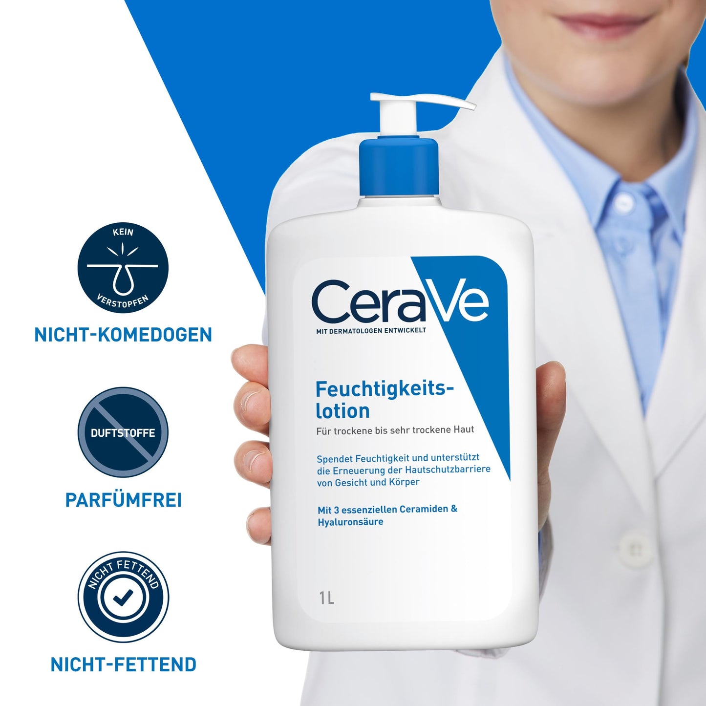 CeraVe moisturizing lotion, light body lotion suitable for dry to very dry skin and skin prone to neurodermatitis, for body and face, with hyaluronic acid and 3 essential ceramides, 976ml - MB106300
