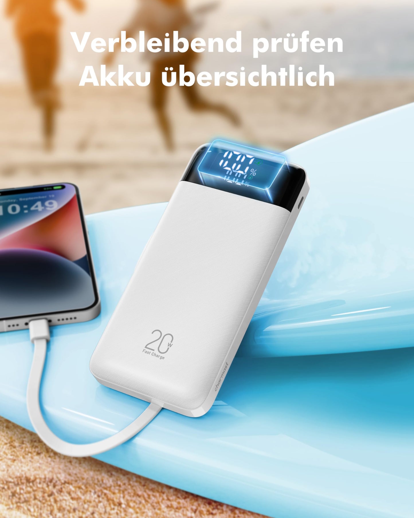 Charmast power bank, 22.5W power bank 20000mAh with 4 cables-white - C2065