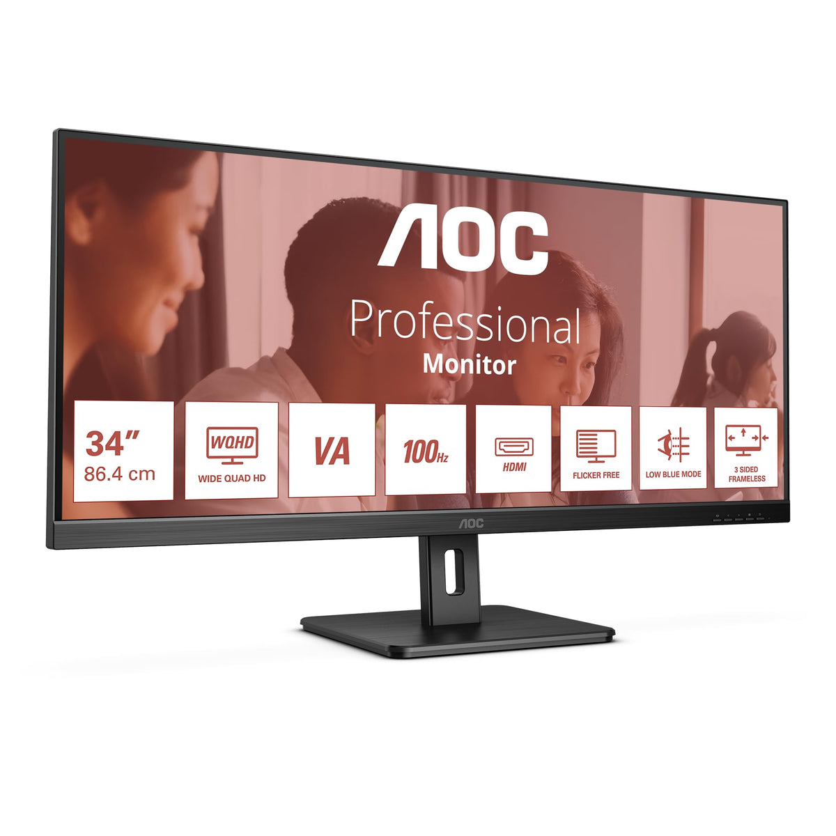 AOC U34E2M - 34 inch WQHD Monitor, 100 Hz, 4 ms, Adaptive Sync (3440x1440, HDMI, DisplayPort) black