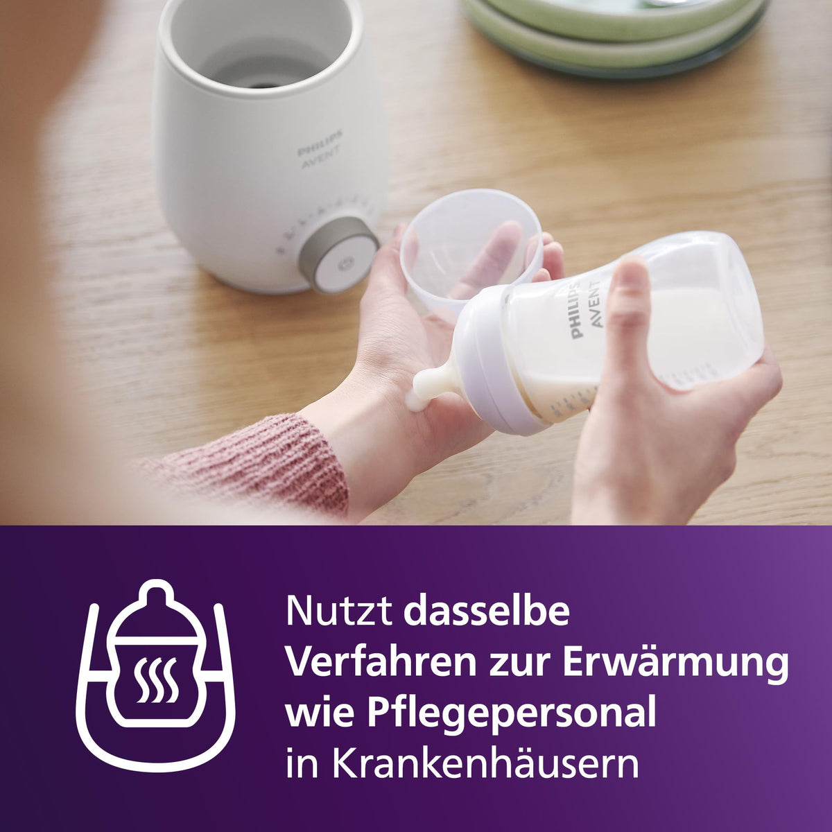 Philips Avent Bottle Warmer Gift Set – Fast Premium Bottle Warmer and Natural Response Baby Bottle, intelligent temperature control, automatic shut-off, defrost function, SCF358/10
