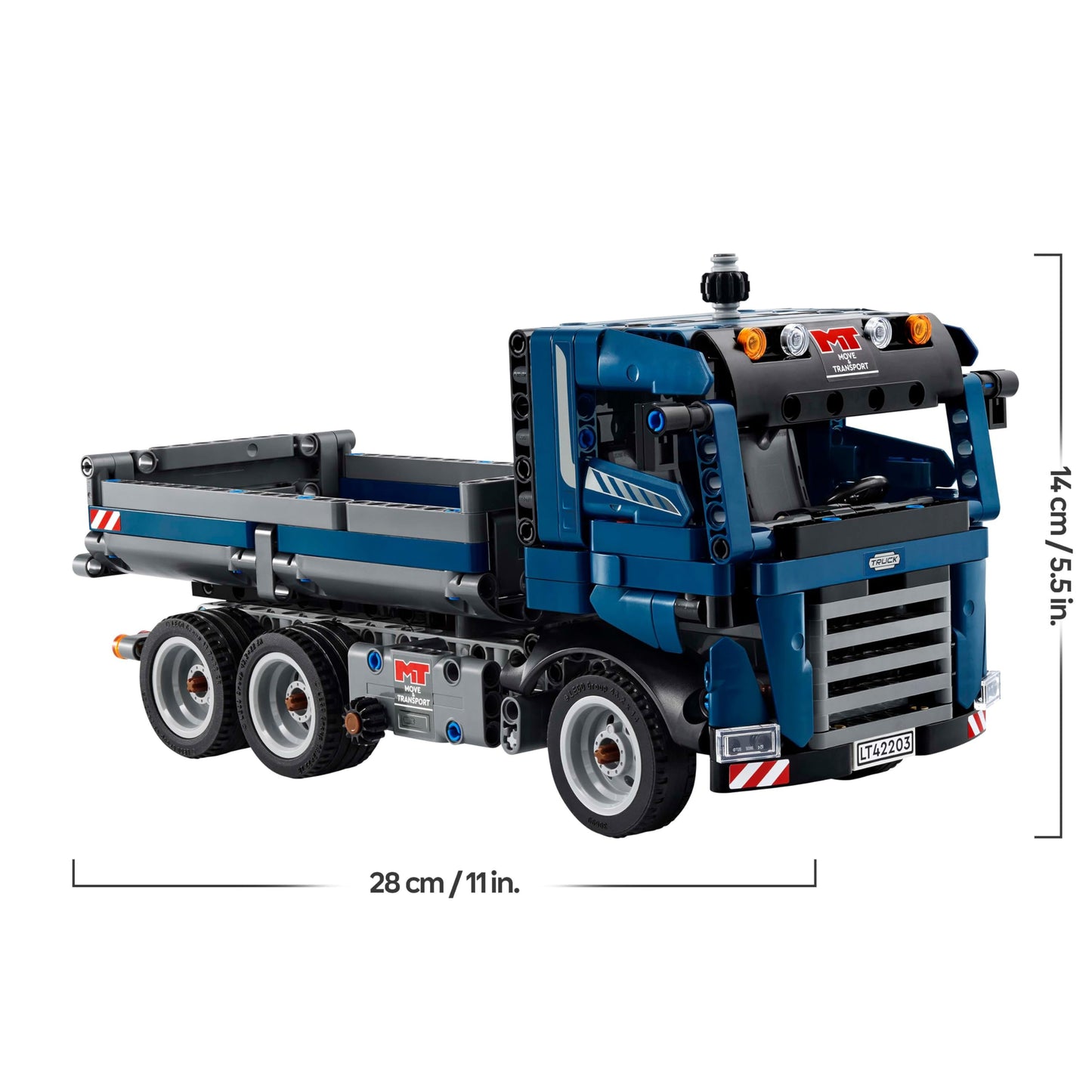 LEGO Technic dump truck toy with steering and movable dump body - blue construction vehicle - gift idea for a birthday or the holidays - building set for boys and girls aged 9 and up 42203