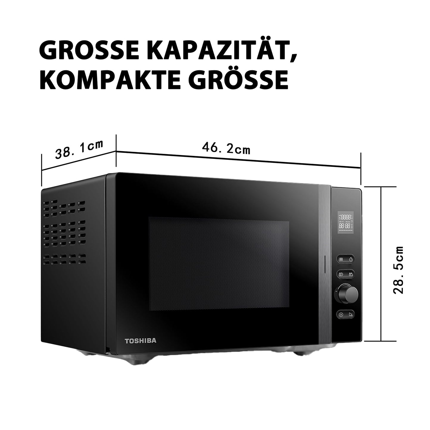 Toshiba MV-AM20T(BK) microwave/solo microwave/20 L/800 W/5 power levels/12 automatic programs/enamel interior/easy to clean/defrost function/glass turntable (24.5 cm)/black