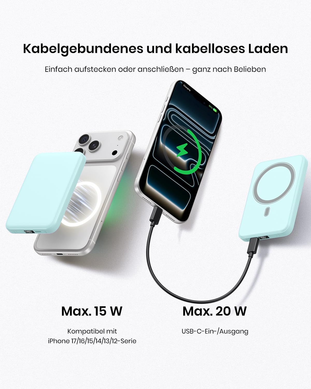 Magnetic Power Bank 10000mAh for iPhone, A ADDTOP Wireless Power Bank Quick Charge 20W, Power Bank Inductive Charging 15W External Mobile Phone Batteries with LED Display for iPhone 17/16/15/14/13/12 Series - C19PW
