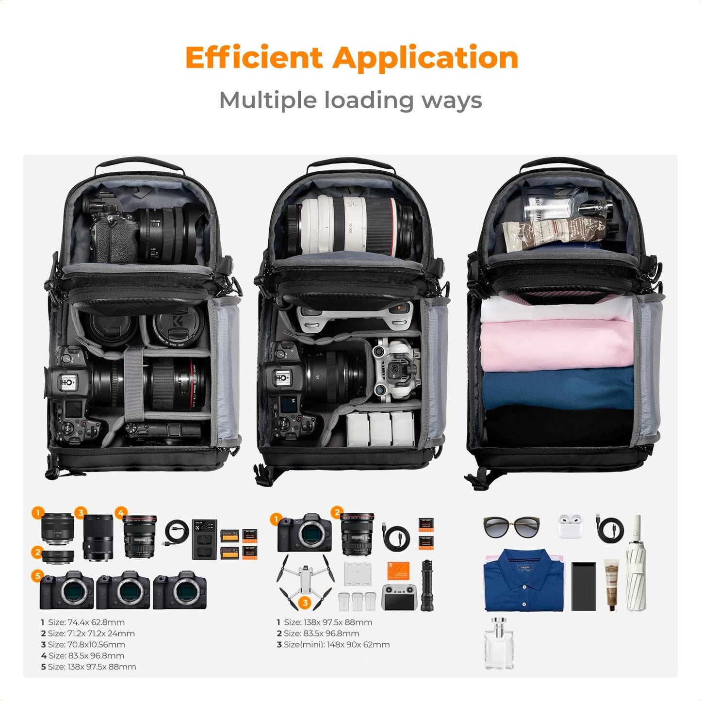 K&F CONCEPT Camera Shoulder Bag, Waterproof Camera Bag, Photography Daily Travel Camera Bag, Bags Photographer Photo Backpack (Black Hard Shell) - KF13.176