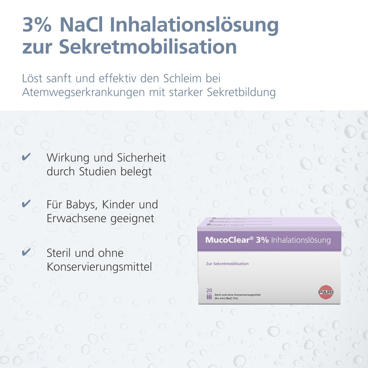 MucoClear® 3% Soluție de inhalare - hipertonică (3% sare), 60 x 4 ml - 077G5003