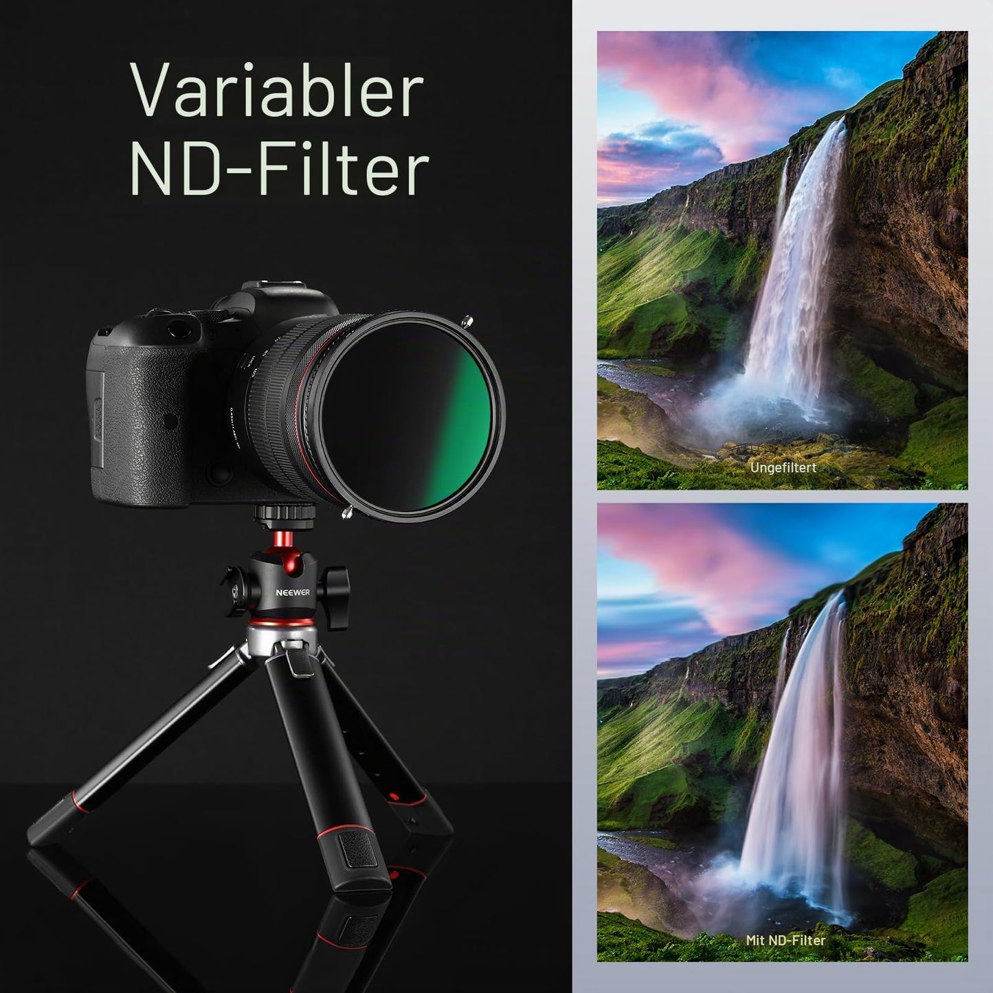 NEEWER 2-in-1 52mm Variable ND Filter ND2-ND32 & CPL Filter (Circular Polarizing Filter), No X-Cross/30 Layer Nano Coating/HD Optical Glass/Ultra Thin Frame - 10102085
