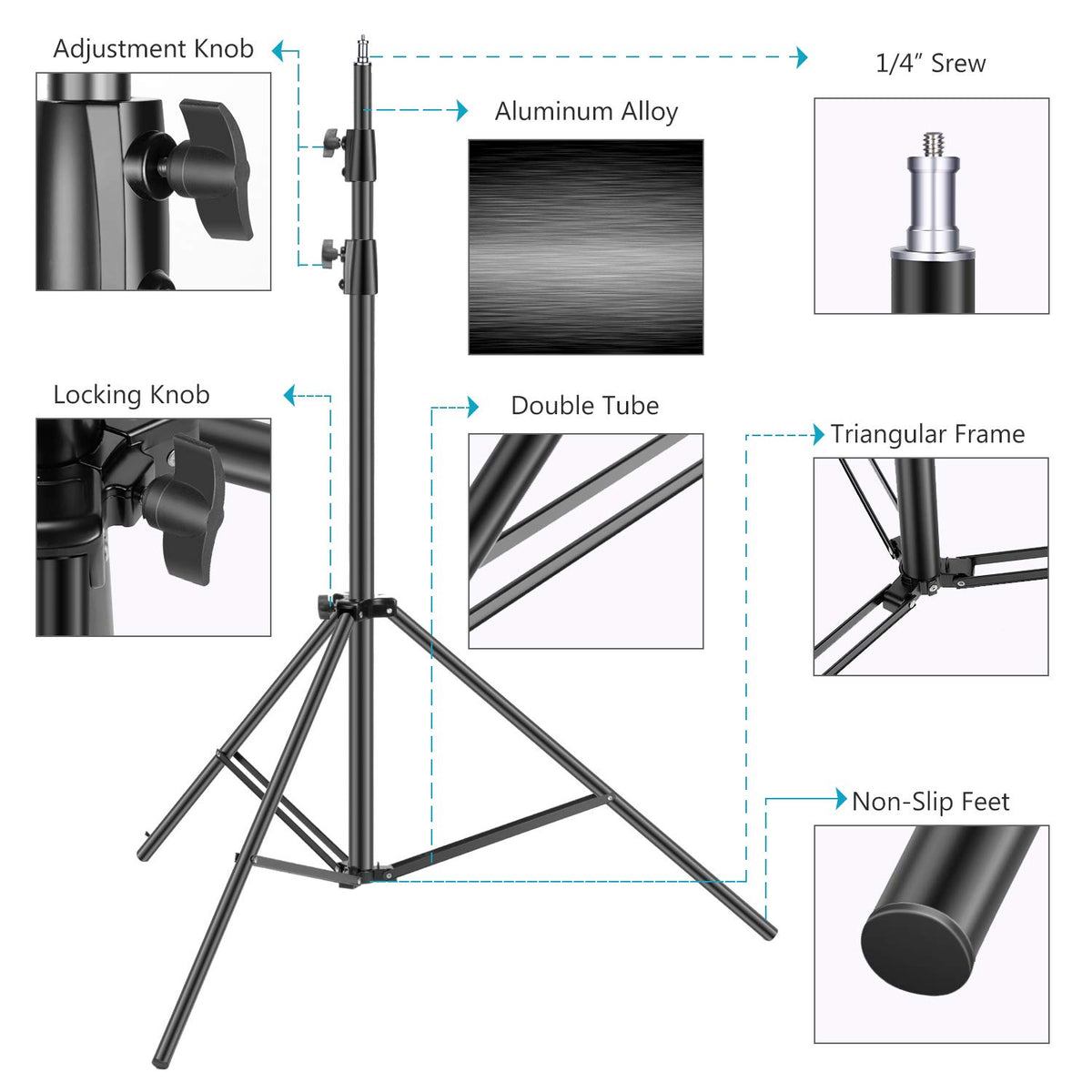 Neewer Light Tripod 3 Meter Pro Heavy Duty Spring Loaded All Metal Locking Rings Set of 2 with Carry Bags and Sandbags for Photo and Video Photography HTC Vive etc (Black) - 10095788