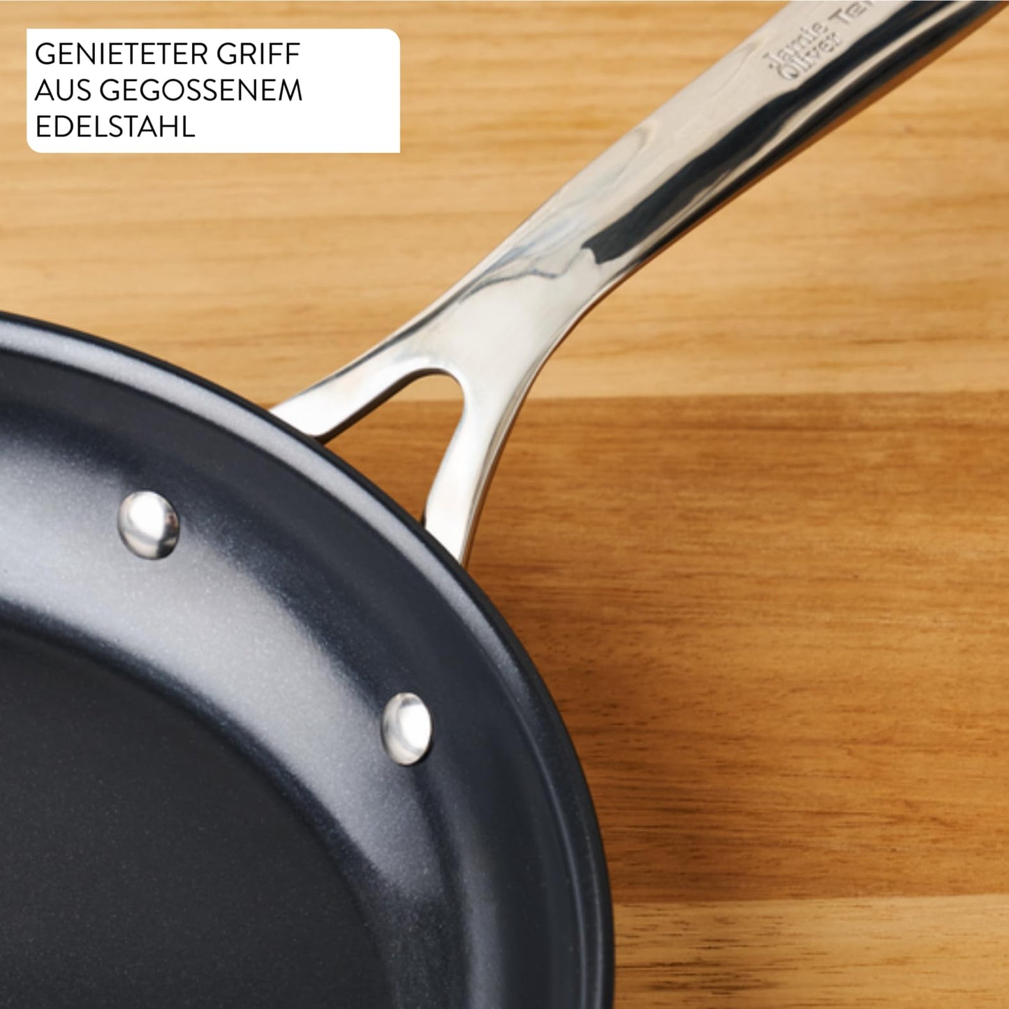 Tefal Jamie Oliver by Direct Cook frying pan 28 cm, including pan protector, ceramic non-stick surface, long-lasting seal, thermal signal, for all types of stoves, oven safe, stainless steel - H8802S