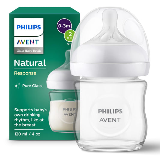 Philips AVENT Natural Response baby bottle made of glass - 120 ml baby bottle, BPA-free for newborn babies from 0 months (model SCY930/01)