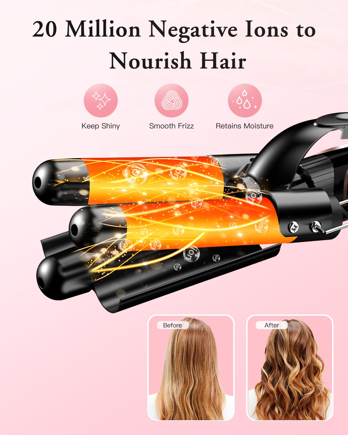 Curling iron curling irons 3 barrels wave iron 5 in 1 - curling iron set 3 barrels for large waves, temperature setting, quick heating and a glove, 2 clips, black - MD-J18