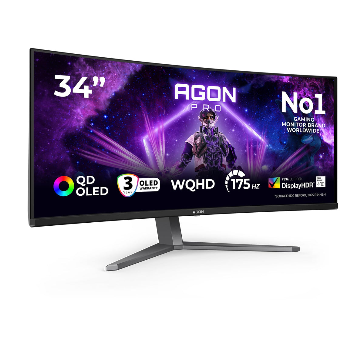 AOC AG346UCD 34" Curved, UW-QHD USB Hub Gaming Monitor, 175Hz, QD-OLED Panel, 0.03ms GtG, HDR400 TB, FreeSync Prem. G-Sync Comp., înălțime ajustabilă, difuzoare, (3440x1440 HDMI 2x 2.0 DP 1x 1.4) Negru