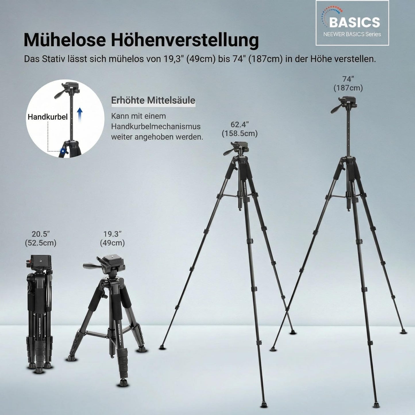 NEEWER Basics TP56 camera tripod, 74" tripod with cell phone holder
