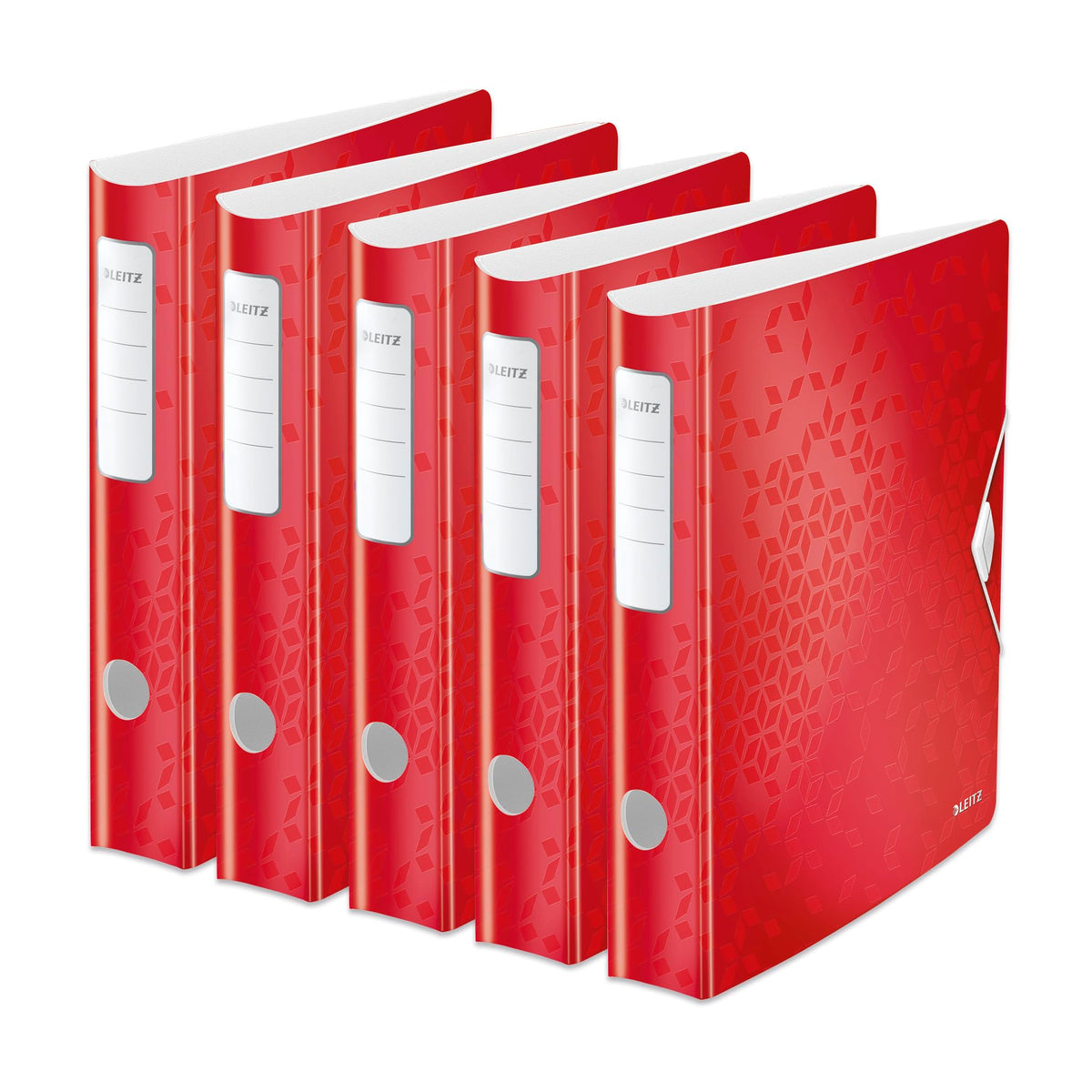 Leitz quality folder 180° Active WOW, pack of 5, A4, narrow, rounded spine, 6.5 cm wide, elastic band closure, water- and dirt-repellent polyfoam, inner pockets, WOW series, red, 11070026 - 11070026-5