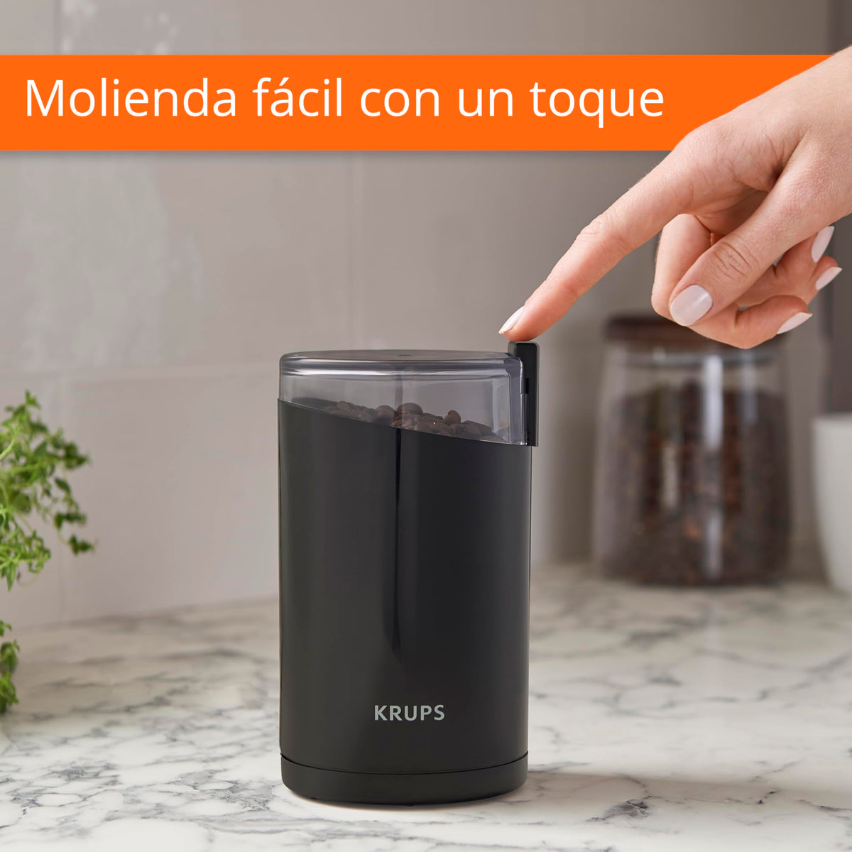 Krups F20342 Coffee and Spice Grinder in One, Powerful Motor, Adjustable Grind Size, 75g Capacity, Stainless Steel Blade, Safety Lid, Anti-Slip Feet, Black