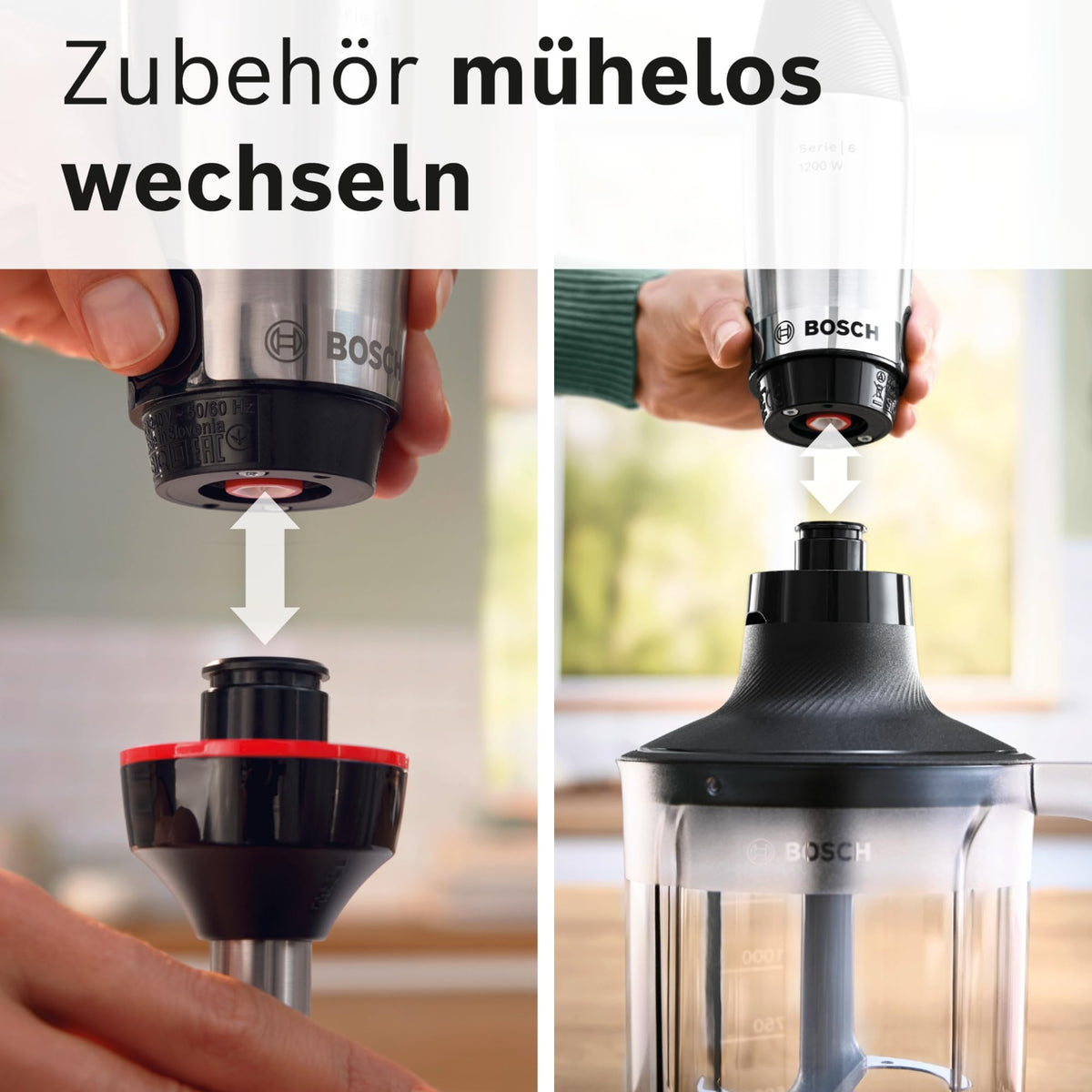 Bosch ErgoMaster Series 6 Hand Blender, one-handed operation, 4 stainless steel blades, mixer, chopper, wear-free ceramic coupling, durable, air cooling, 1000 W, MSM6M652