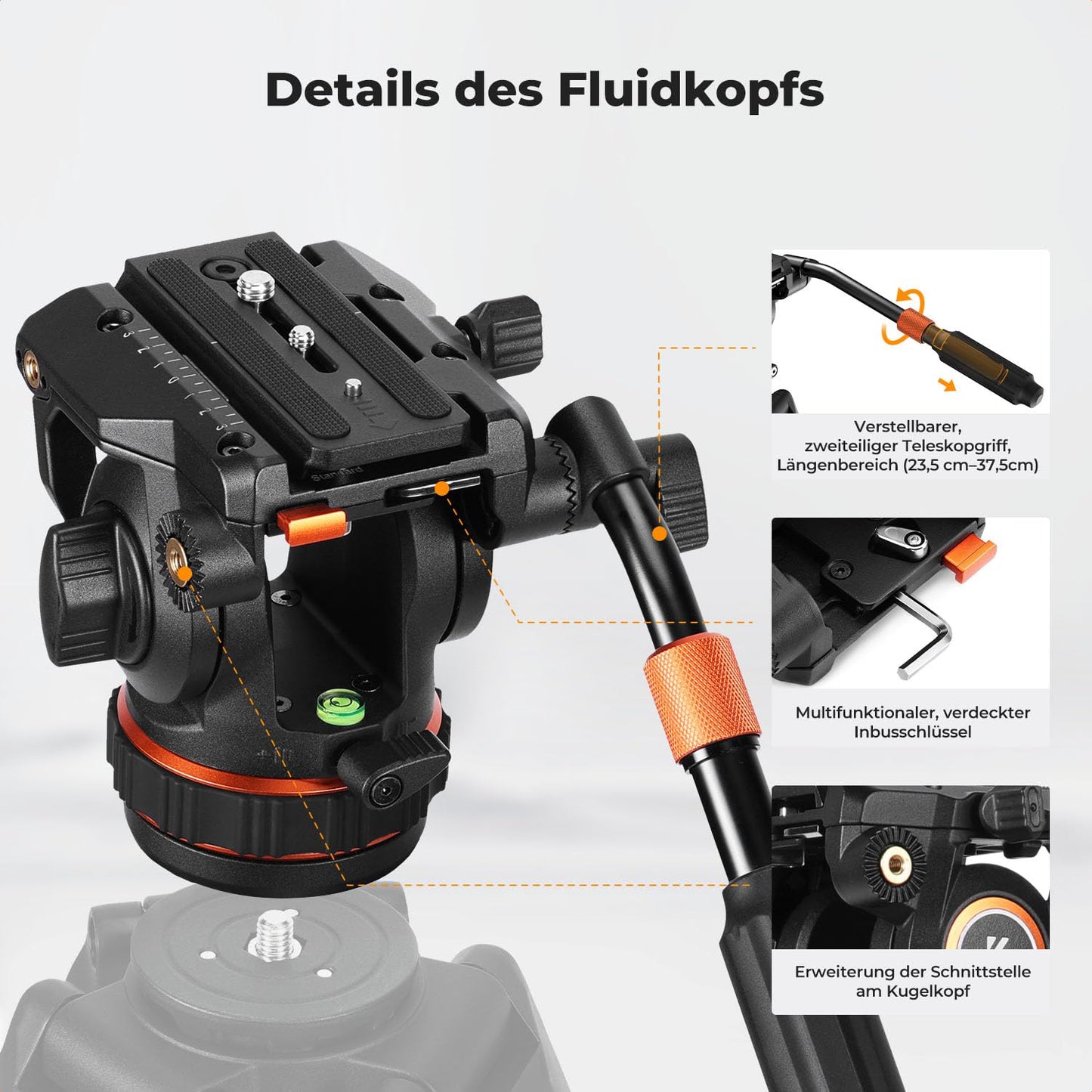 K&F CONCEPT 360° panoramic fluid head, video head with gentle damping - BV50