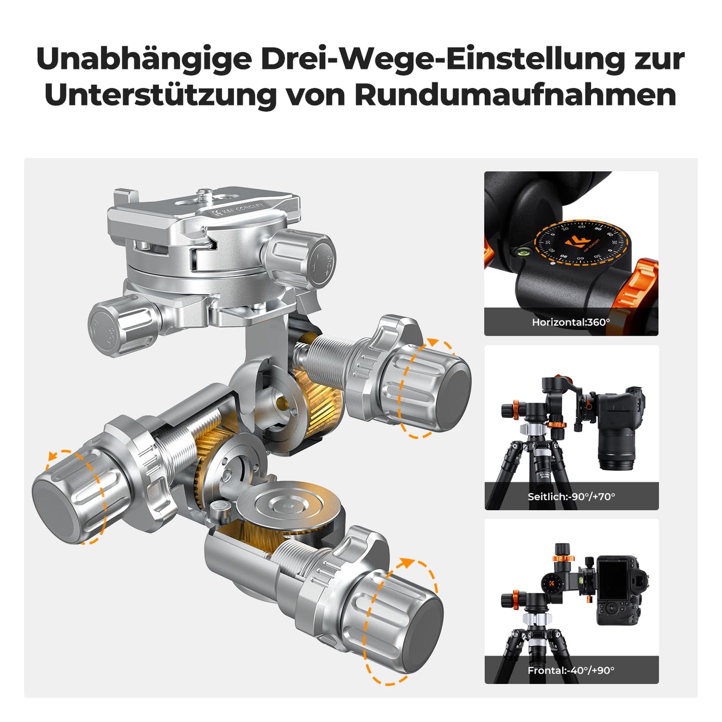 K&F CONCEPT 3-way tilt tripod head with panoramic clamp - GD-3W