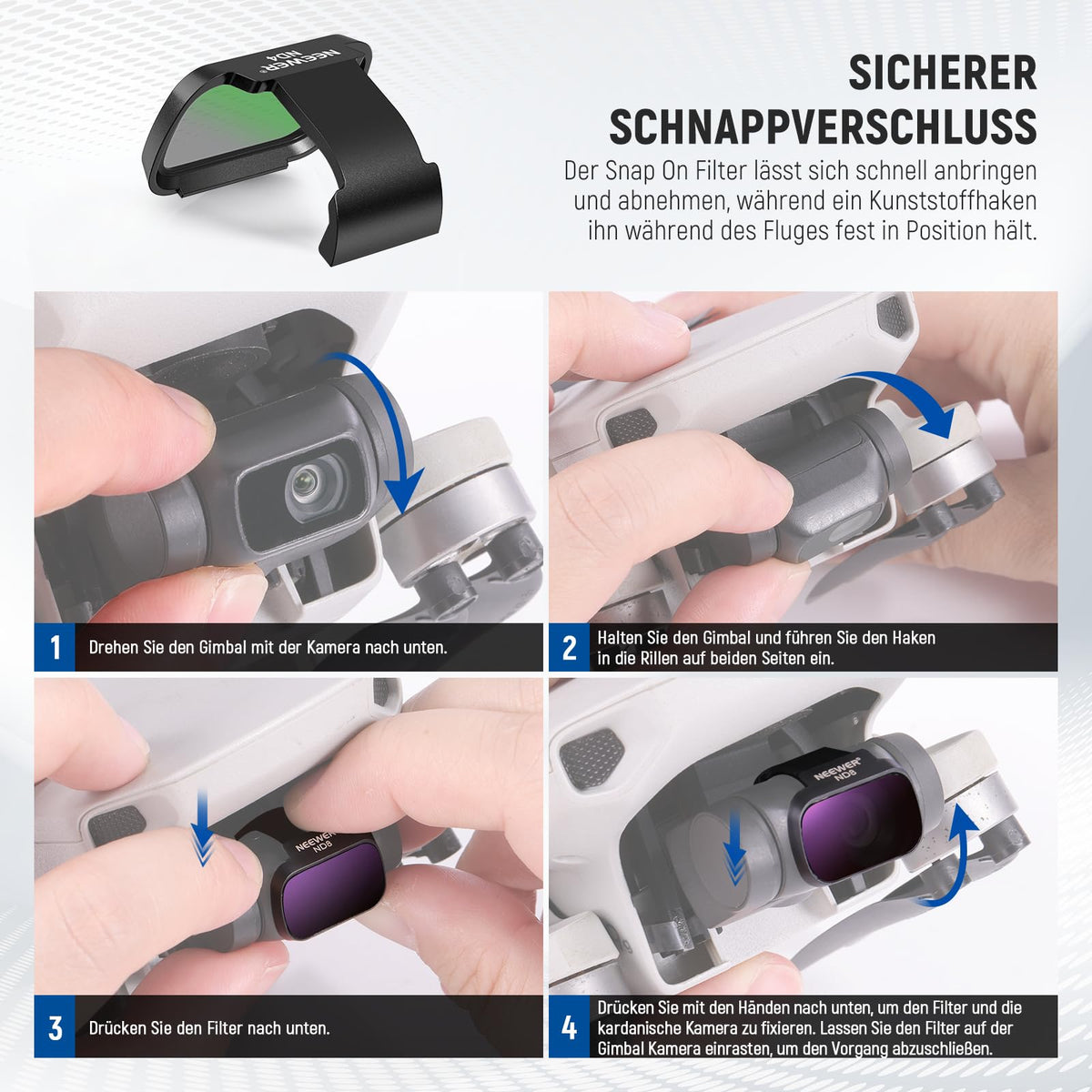 NEEWER Pachet de 6 set de filtre ND compatibile cu DJI Mini 4K/2/Mavic/SE/2 SE, accesorii pentru lentile dronei, filtru de densitate neutră UV CPL Snap On ND4/ND8/ND16/ND32, sticlă HD cu acoperire multiplă, sigur pentru cardan, FL-B31