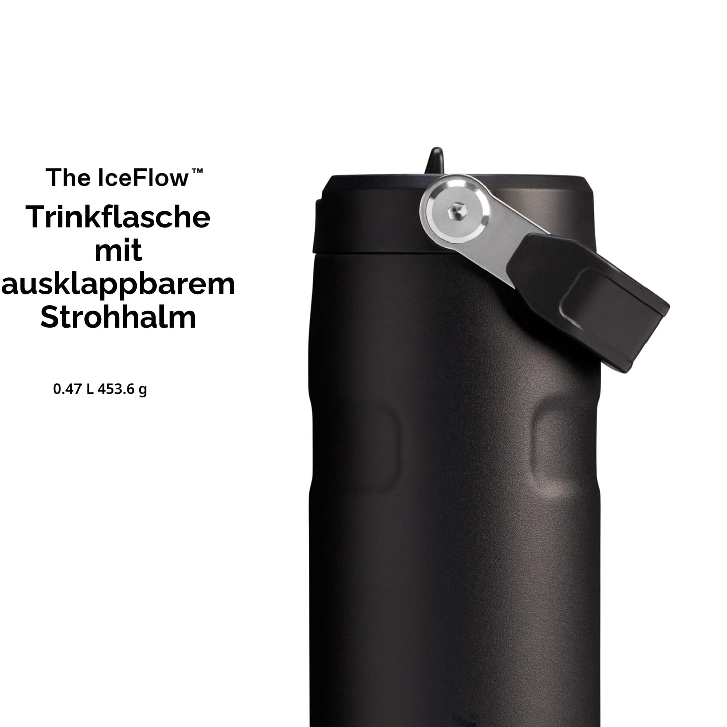 Stanley 1913 Flip Straw drinking bottle with straw 0.47L - thermal mug cools for 8 hours - ice-cold for 40 hours - BPA-free - leak-proof - for cup holders - dishwasher safe - Black 2.0 - 100000112689