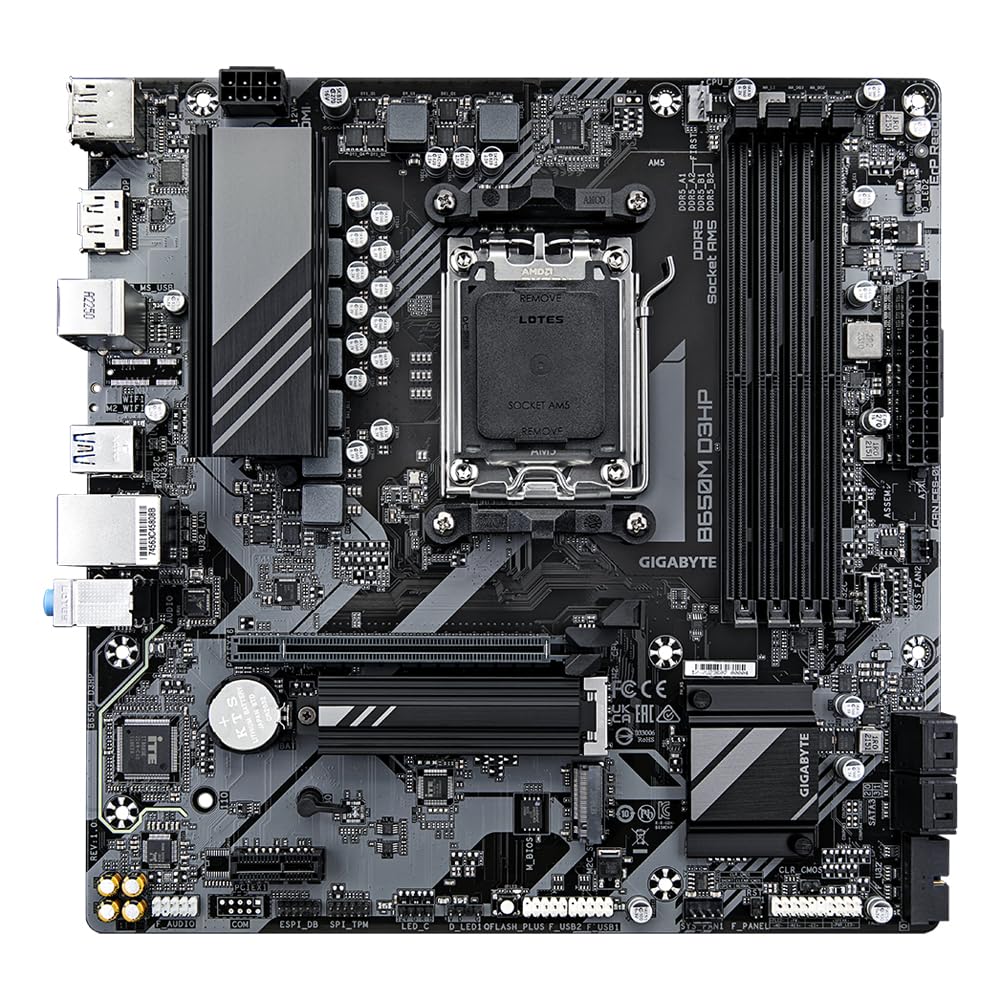 Placa de bază GIGABYTE B650M D3HP - Seria AMD Ryzen 9000, VRM cu 5+2+2 faze, până la 7600 MHz DDR5 (OC), 2xPCIe 4.0 M.2, LAN 2,5 GbE, USB 3.2 Gen 1