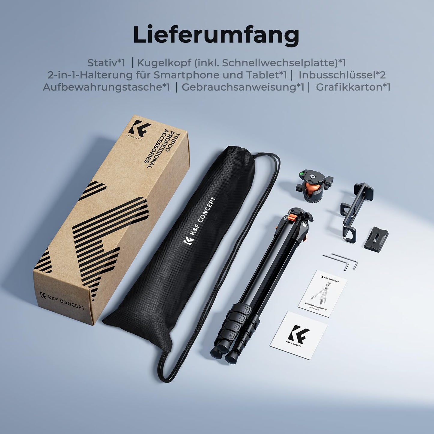 K&F CONCEPT Black Camera Tripod Mobile Phone Tripod, 187cm Camera Tripod, Tripod for Smartphone with Mobile Phone Tablet Holder, Aluminum Travel Tripod A305A1+BH-40 - A305A3+BH-40