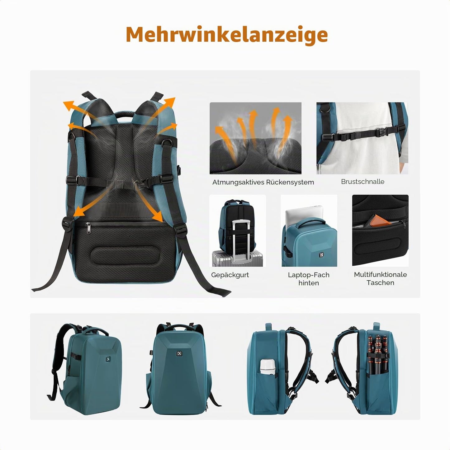 K&F CONCEPT camera backpack photo backpack with hard shell camera bag with 15.6 inch laptop compartment and rain cover, backpack for drones - KF13.134V2
