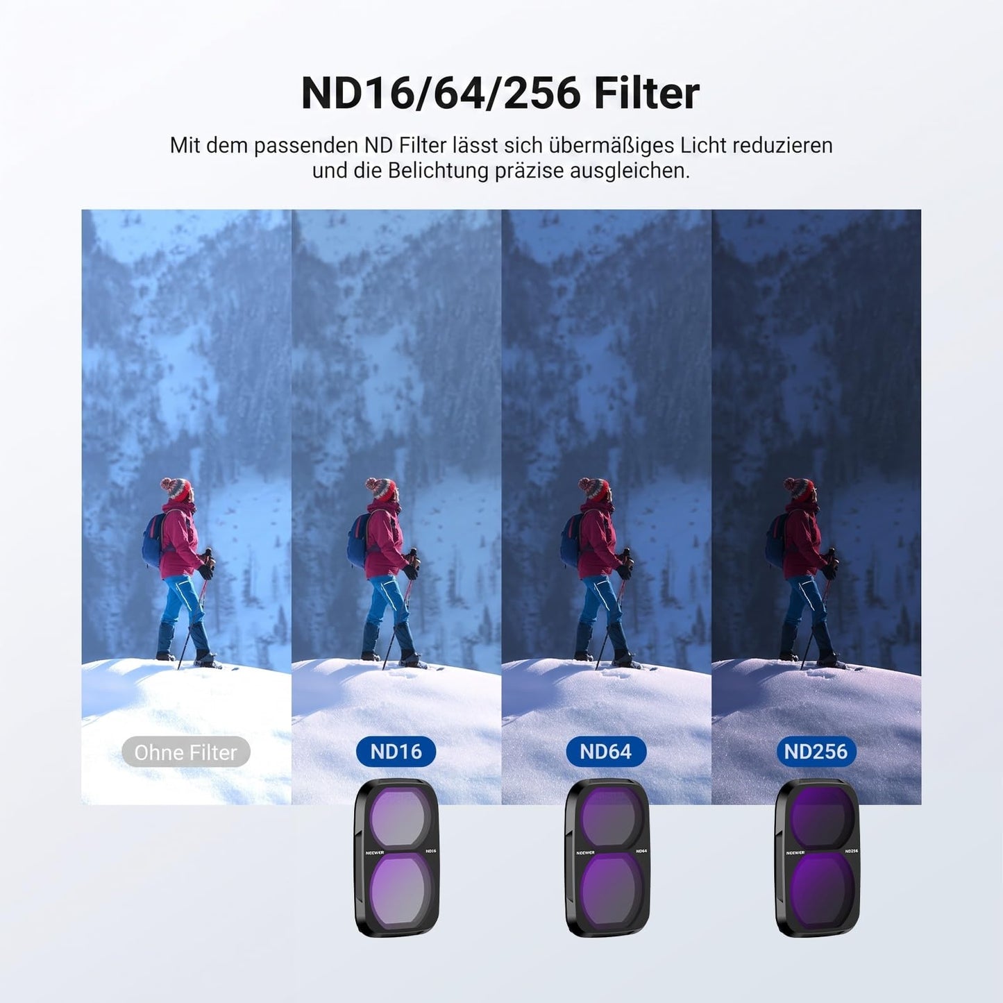NEEWER CPL + ND Filter Set Compatible with DJI Osmo Pocket 4P Only, Circular Polarization Filter Gray Filter (ND16 + ND64 + ND256) Gimbal Action Cam Lens Filter Screen Protector Photography Accessories - FL-P21