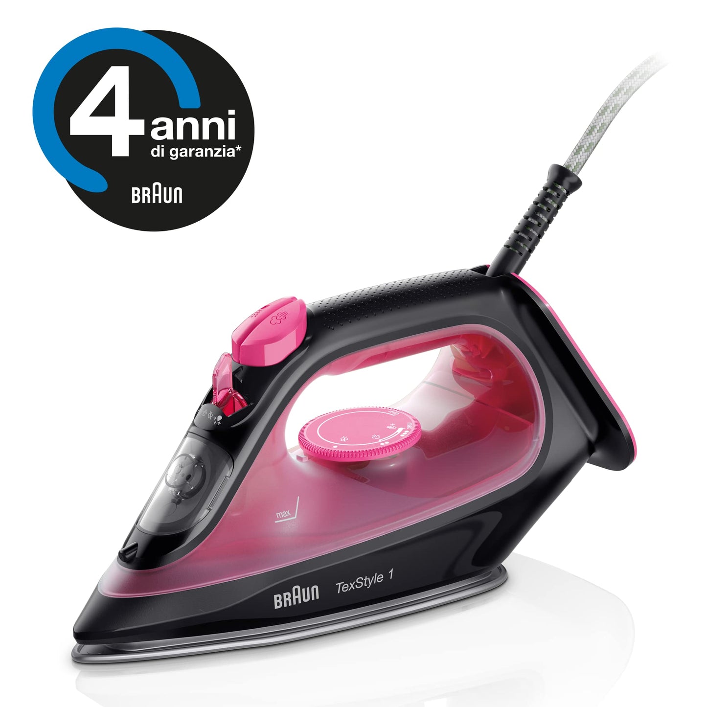 Braun TexStyle 1 SI1070PU, iron with 4 years support, SuperCeramic plate, precision tip, 130g, min, refill of 220ml, Eco mode, anti-drip system, 2000W, purple