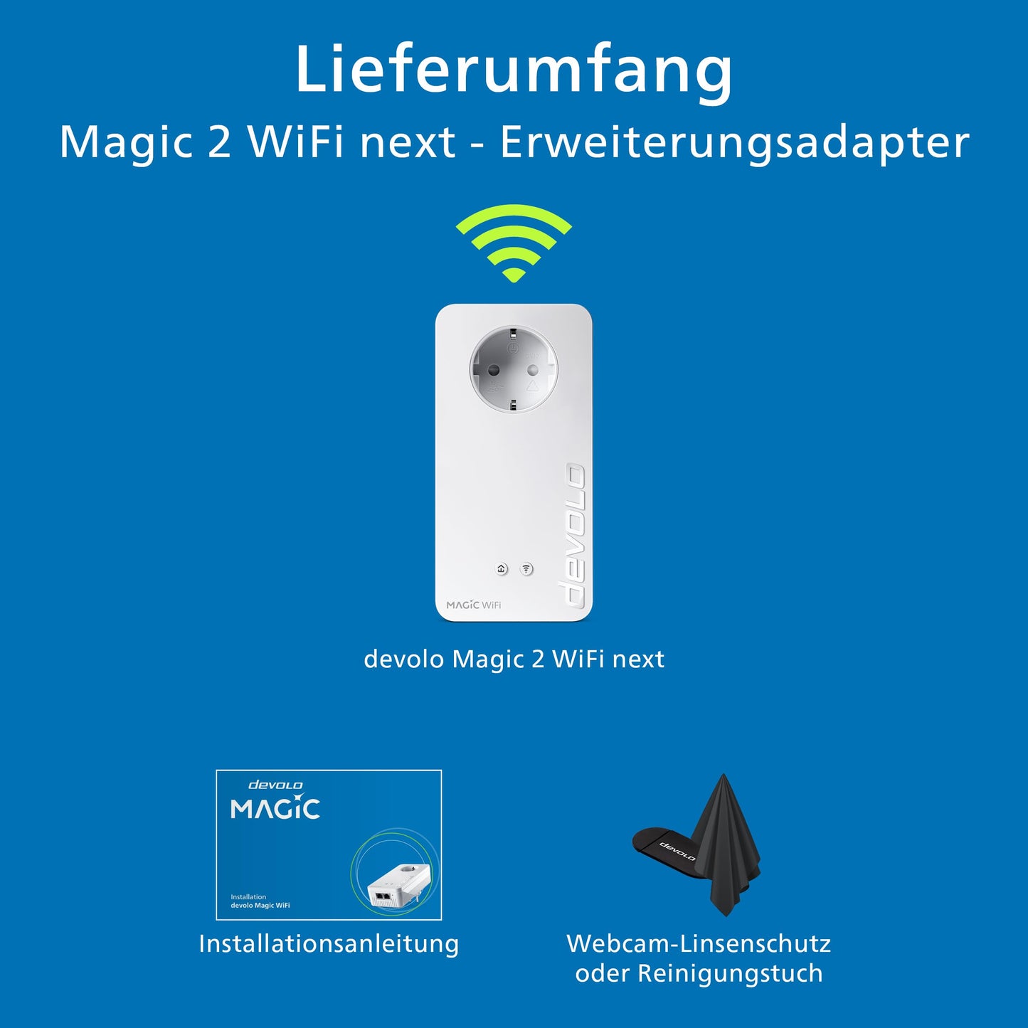 devolo Magic 2 WiFi next expansion adapter, WiFi powerline adapter, up to 2,400 Mbit/s, mesh WiFi, 2x Gigabit LAN port, dLAN 2.0, white - 8633