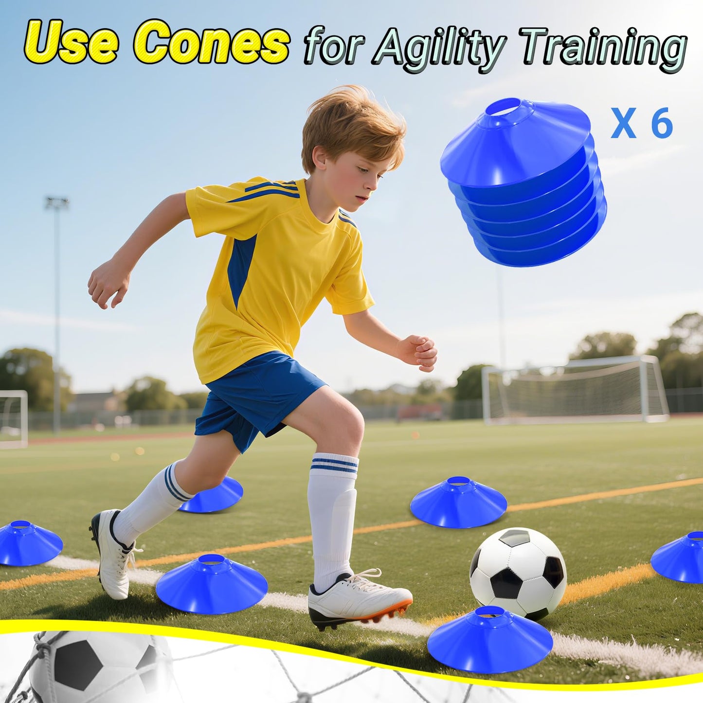 Happy Jump Pop-Up Football Goals - 152x110 cm, 2 goals, black yellow with ball, pump, cone & target | Complete training set for garden & family - Z2500800BQ1