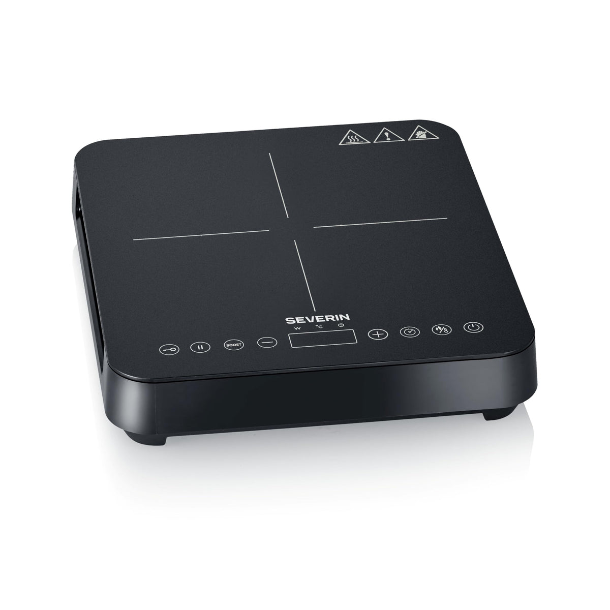 SEVERIN induction hob, 1 plate, 10 power levels, temperature range 60-240°C, touch display, Ø 22cm, matt hob, with glass ceramic hob, pot detection, black, 2,000 W, KP 1026