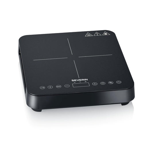 SEVERIN induction hob, 1 plate, 10 power levels, temperature range 60-240°C, touch display, Ø 22cm, matt hob, with glass ceramic hob, pot detection, black, 2,000 W, KP 1026
