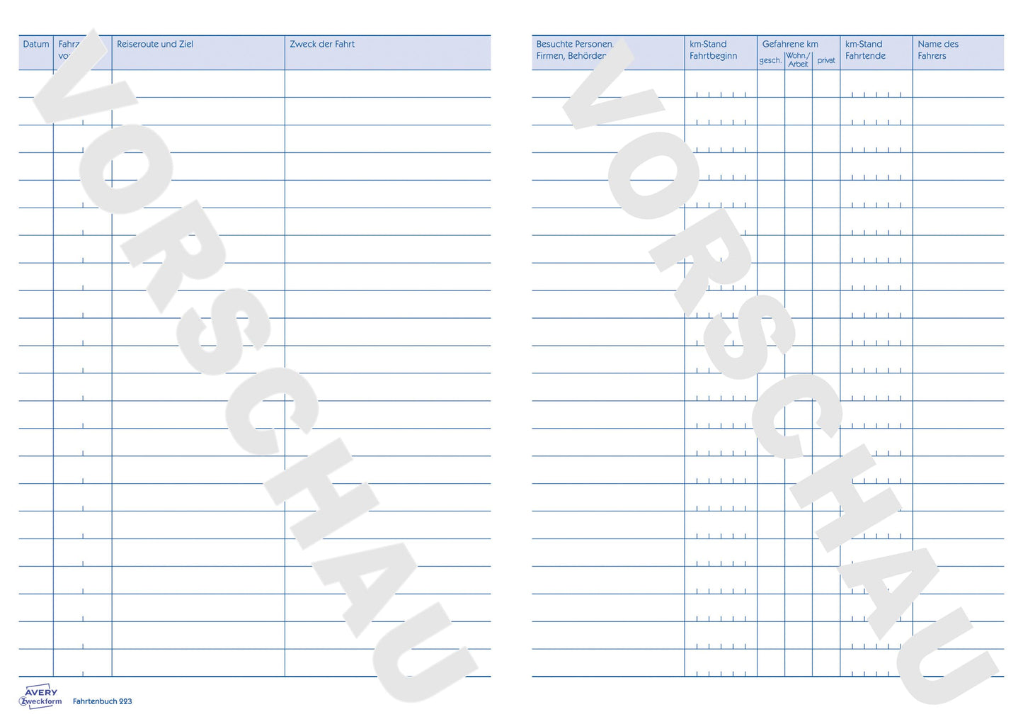 AVERY Zweckform 223-10 softcover car logbook (tax office recognized, DIN A5 210x148mm, 80 pages, 858 trips, Germany & Austria, delimitation of private/business trips) pack of 10