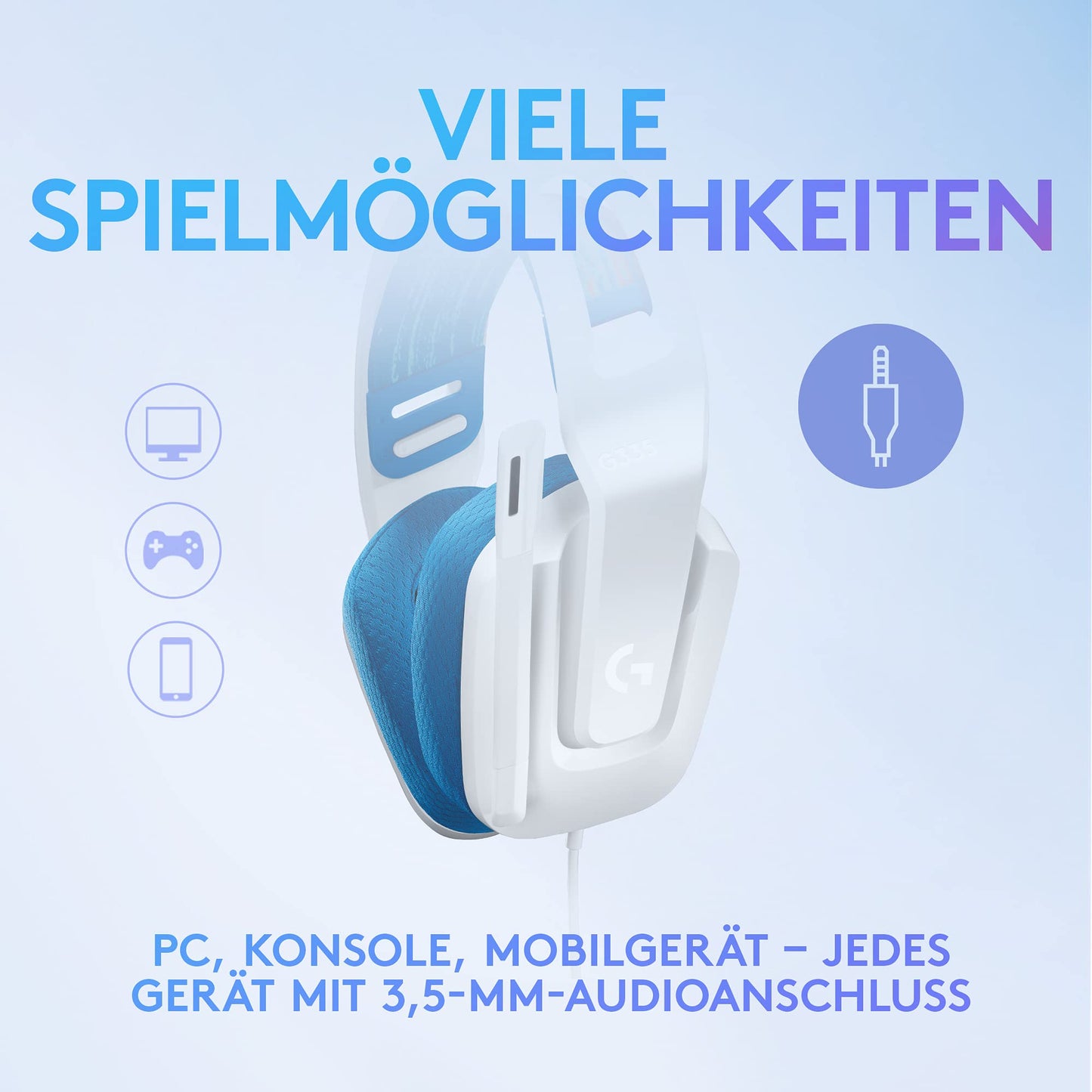 Logitech G G335, Wired Gaming Headset, Microphone with Flip Mute Switch, 3.5mm Audio Jack, Memory Foam Ear Pads, Lightweight, Compatible PC,PlayStation,Xbox,Nintendo Switch - White - 981-001018