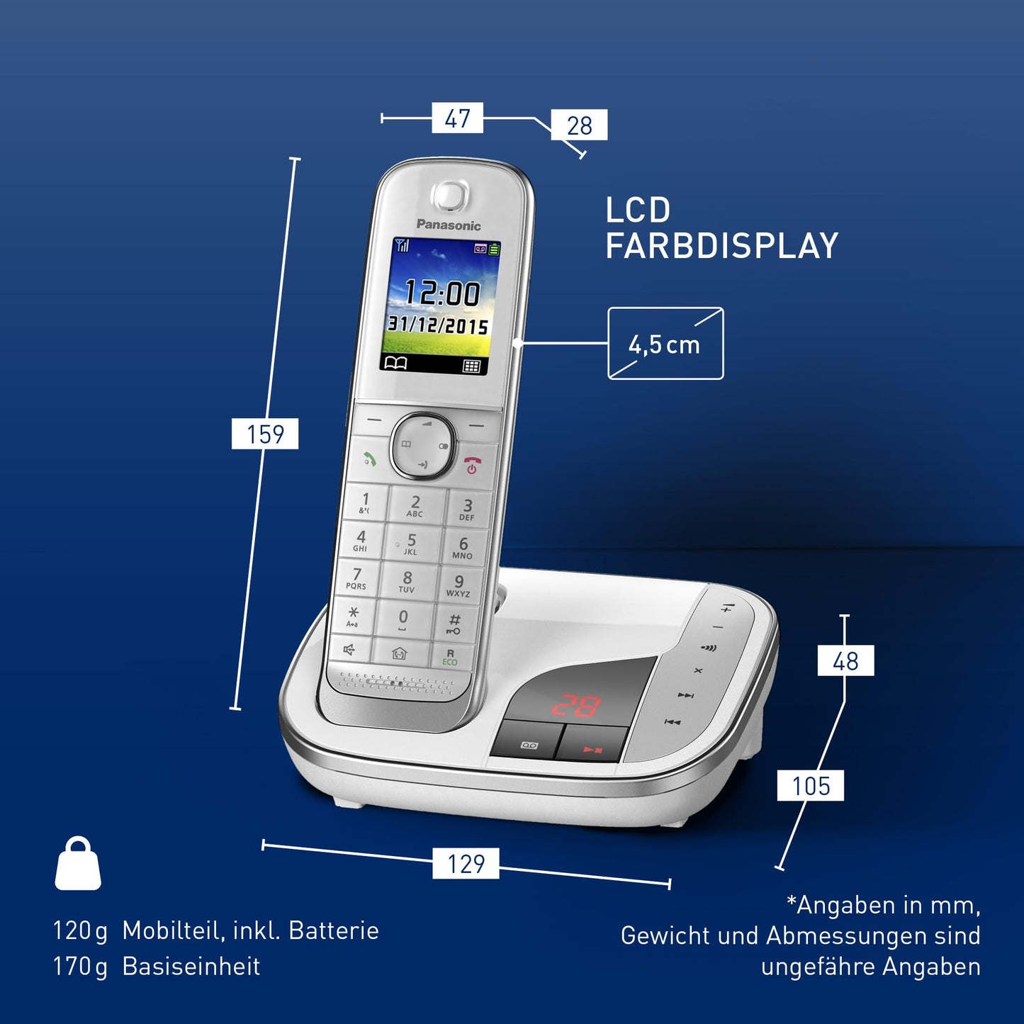 Panasonic KX-TGJ320GW cordless telephone with answering machine, hands-free system, color LCD, DECT security, low radiation, long-lasting battery, black