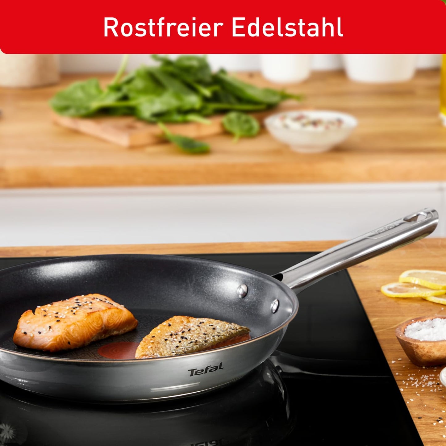 Tefal Duetto 3-piece pan set 20.24 and 28 cm, frying pans with thermo signal at ideal frying temperature, pans suitable for induction cookers, including induction cookers, A704S3 - A704S363