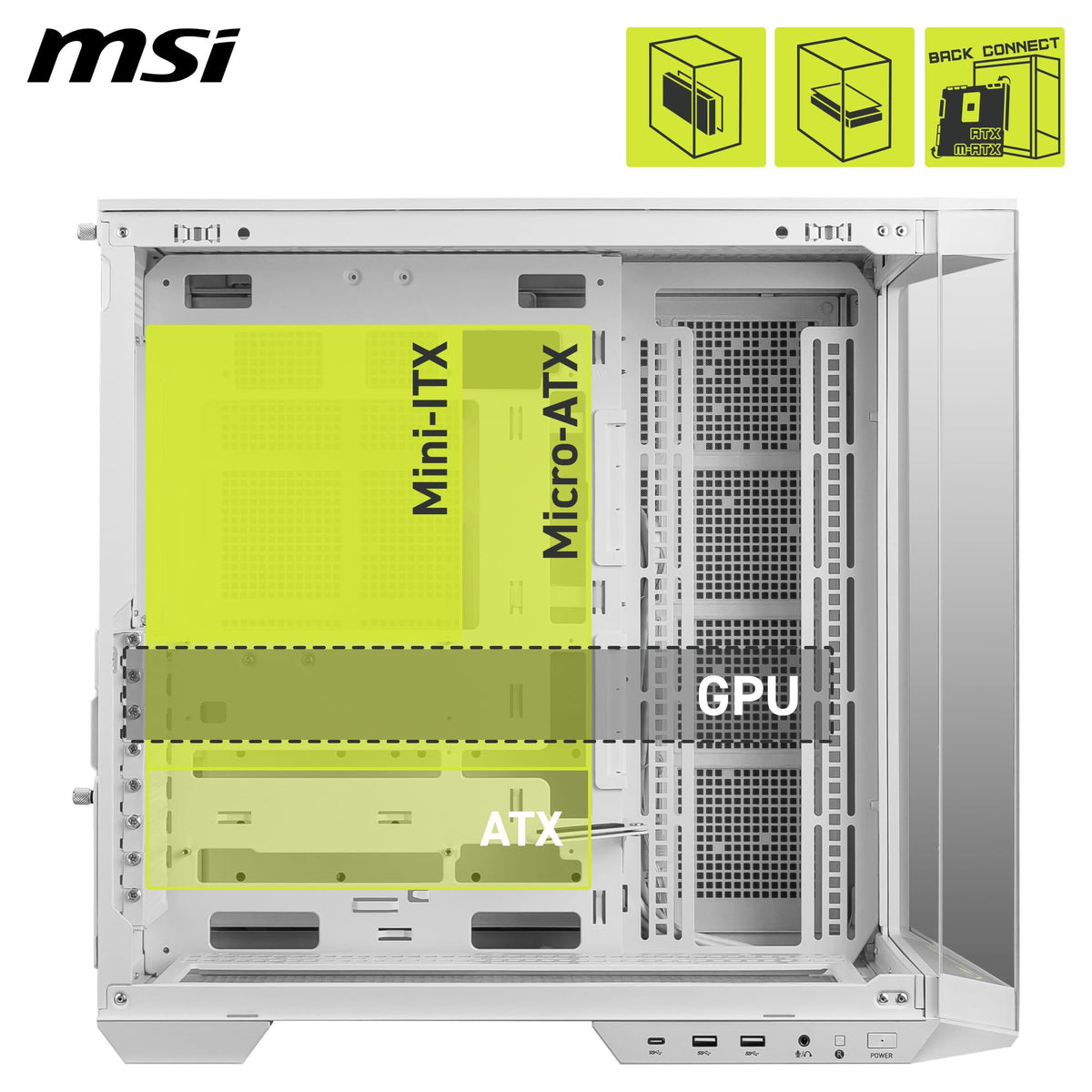 MSI MAG Pano 100L PZ White - ATX PC Case - 306-7G26W21-HH9