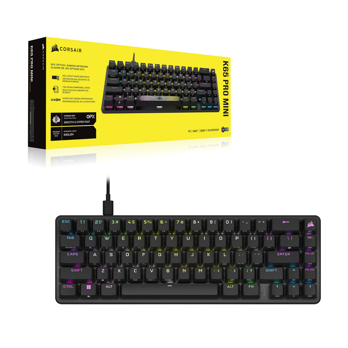 Corsair K65 PRO Mini RGB 65% Optical Mechanical Gaming Keyboard - Black - CH-91A401A-DE