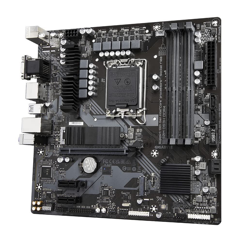 Placa de bază GIGABYTE B760M DS3H DDR4 - Suportă procesoare Intel Core de generația a 14-a, VRM digital cu 6+2+1 faze, până la 5333MHz DDR4 (OC), 2xPCIe 4.0 M.2, LAN 2.5GbE, USB 3.2 Gen2